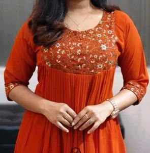 Elegant Orange Embroidered Kurta