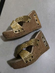 Sparkling Gold Wedge Sandals