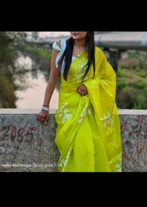 Lime Green Embroidered Saree not used