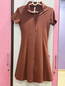 Ribbed Zipper Neck Dress