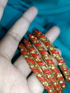 Red &amp; Gold Stone Bangles