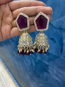 Stunning Jhumka Earrings with Purple Stones
