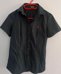 Women's Black Short Sleeve Collared Shirt Shir