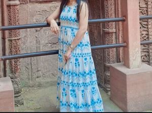 Blue & White Boho Maxi Dress
