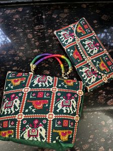Set of ethnic handbag and wallet