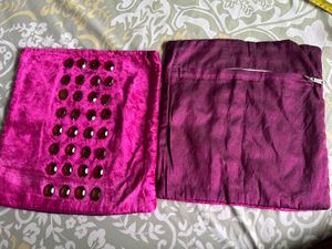Hot Pink stoned Velvet Cushion Covers (Set of 2)