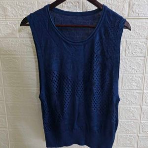 Stylish Navy Blue Sleeveless Knit Top