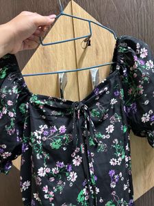 floral print cute tie up dress