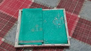 Elegant Turquoise Embroidered Saree