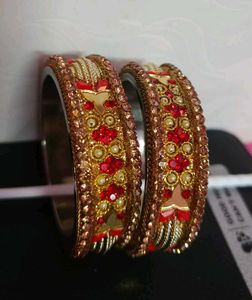 Exquisite Red & Gold Embellished Bangles