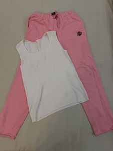 Pink Sweatpants and White Tank Top Set