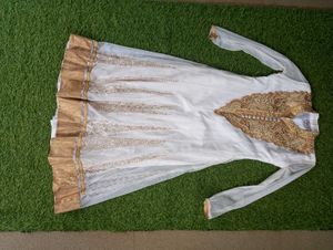 Elegant White &amp; Gold Anarkali Gown