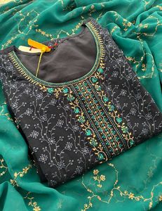 Navy Blue Embroidered Kurta Set