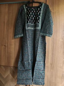 Black Cotton Printed Kurta