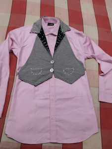 Chic Striped Vest &amp; Pink Shirt Combo