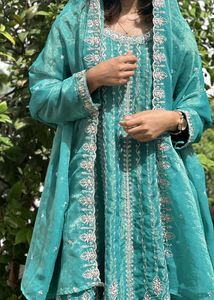 Elegant Aqua Embroidered Kurta Set