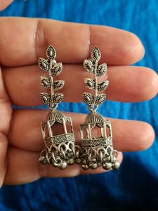 Oxidized Silver Jhumka Earrings