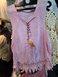 Pink Lace Trimmed Boho Blouse