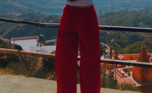Chic Off-Shoulder White Top &amp; Red wide leg trouser
