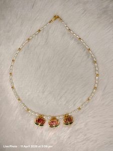 Elegant Pearl Necklace with Lotus Pendants