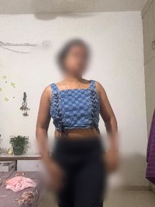 Chic Blue Checkered Crop Top