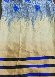 Elegant Blue Saree with Floral Embroidery