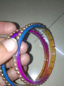 Two Multicolored pearl Studded Glass Bangles