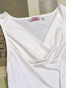 Ginger White Shimmery Cowl Neck Crop Top