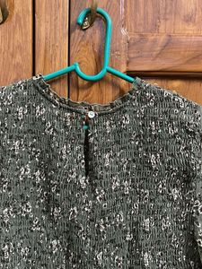 Green Floral Smocked Peplum Top