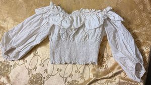 🤍 Zara White Smocked Off-Shoulder Crop Top