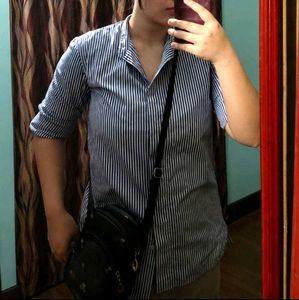 Blue and White Striped Button-Up Shirt