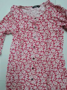 Red Floral Print Button-Down Dress