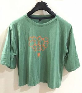 BTS BT21 Characters Oversized Olive Green T-shirt
