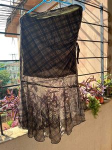 Y2K Plaid Print Ruched Midi Skirt