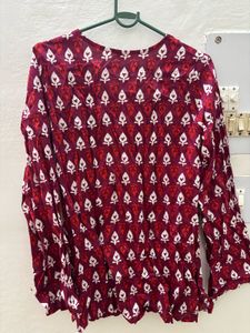 Maroon Printed Kurta Top