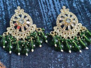 Elegant Green Stone Jhumka Earrings