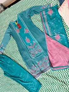 fix price Teal Embroidered Kurta Set with Dupatta