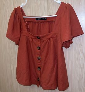 Rust Square Neck Button-Up Top