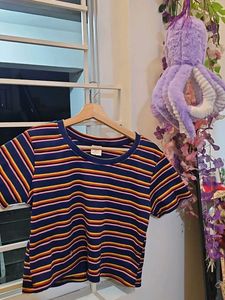 Blue Striped Cropped Top