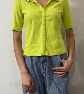 Lime Green Ribbed Polo T-Shirt