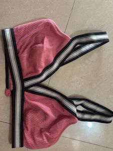 Pink Striped Sports Bra