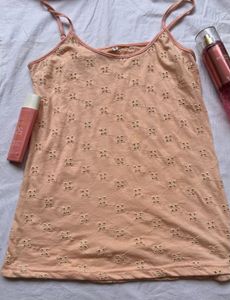 Charming Peach Eyelet Cami Top