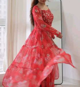 Red Floral Print Lehenga Choli Set