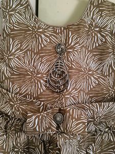Girls Brown &amp; White Pattern Dress