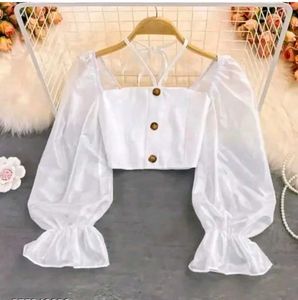 Puff Sleeve Crop Top ,☺️🤍