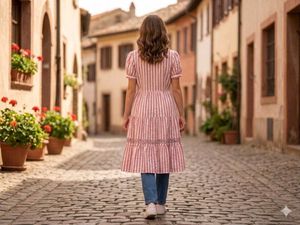 Striped Tiered Midi Dress