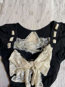 lace ribbon fitted cute top