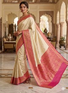 new Elegant Cream Silk Saree with blouse piece
