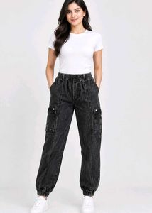 Washed Black Cargo Jogger Pants