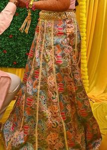 Designer Pink Brocade Blouse &amp; Printed Lehenga Set